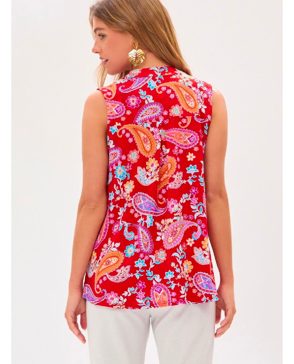 Red Paisley Wrinkle Free Sleeveless Blouse