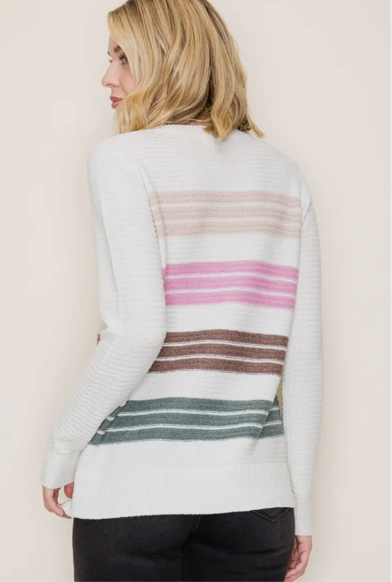 Taupe and Pink Striped Sweater