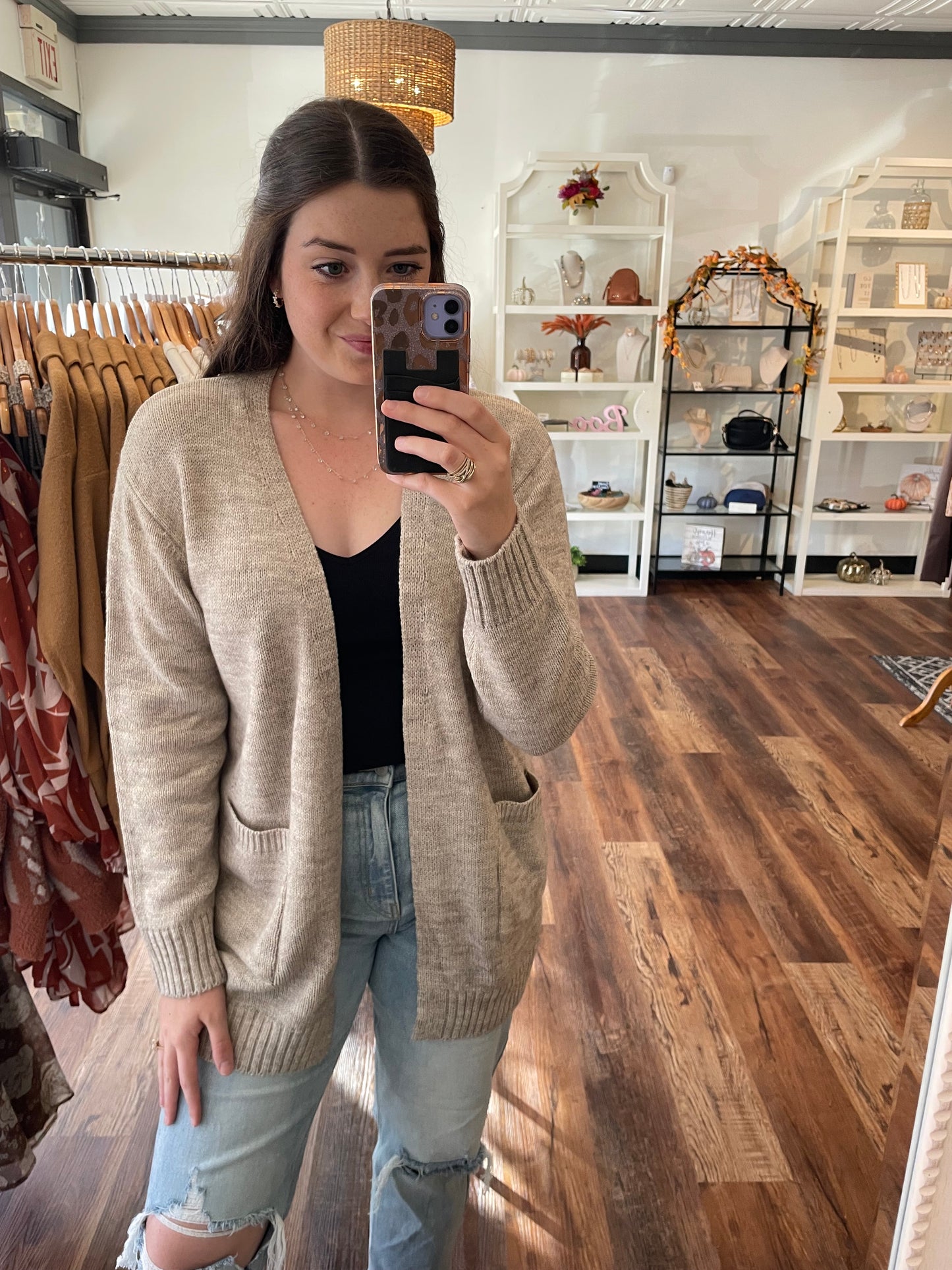 Oatmeal Open Front Cardigan