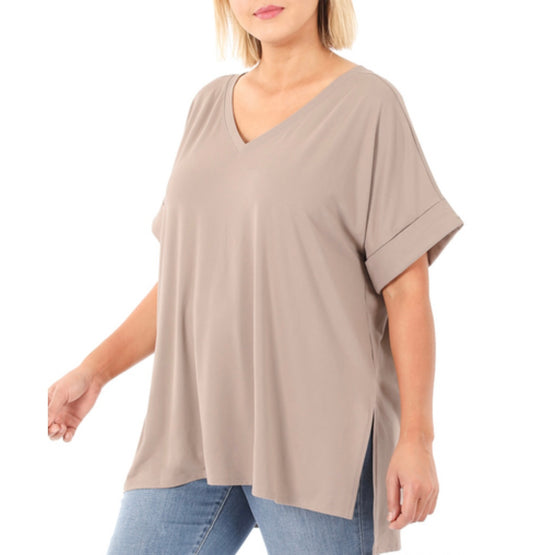 Ash Mocha Brushed V-Neck Top