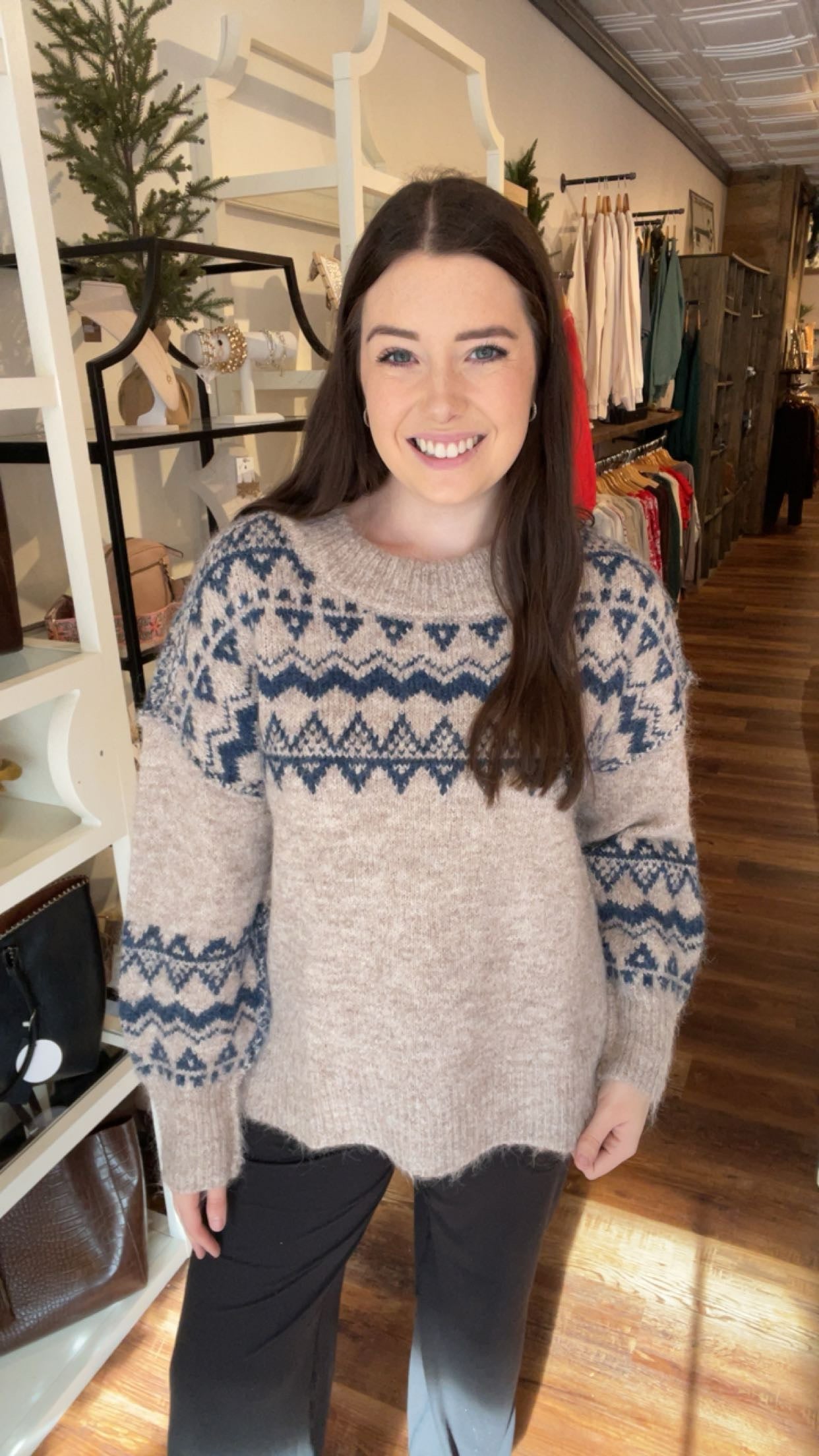 Blue and Oatmeal Fair Isle Sweater