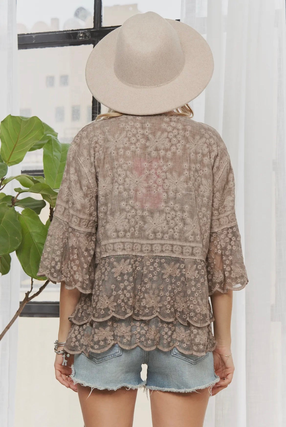 Mocha Bell Sleeve Lace Top