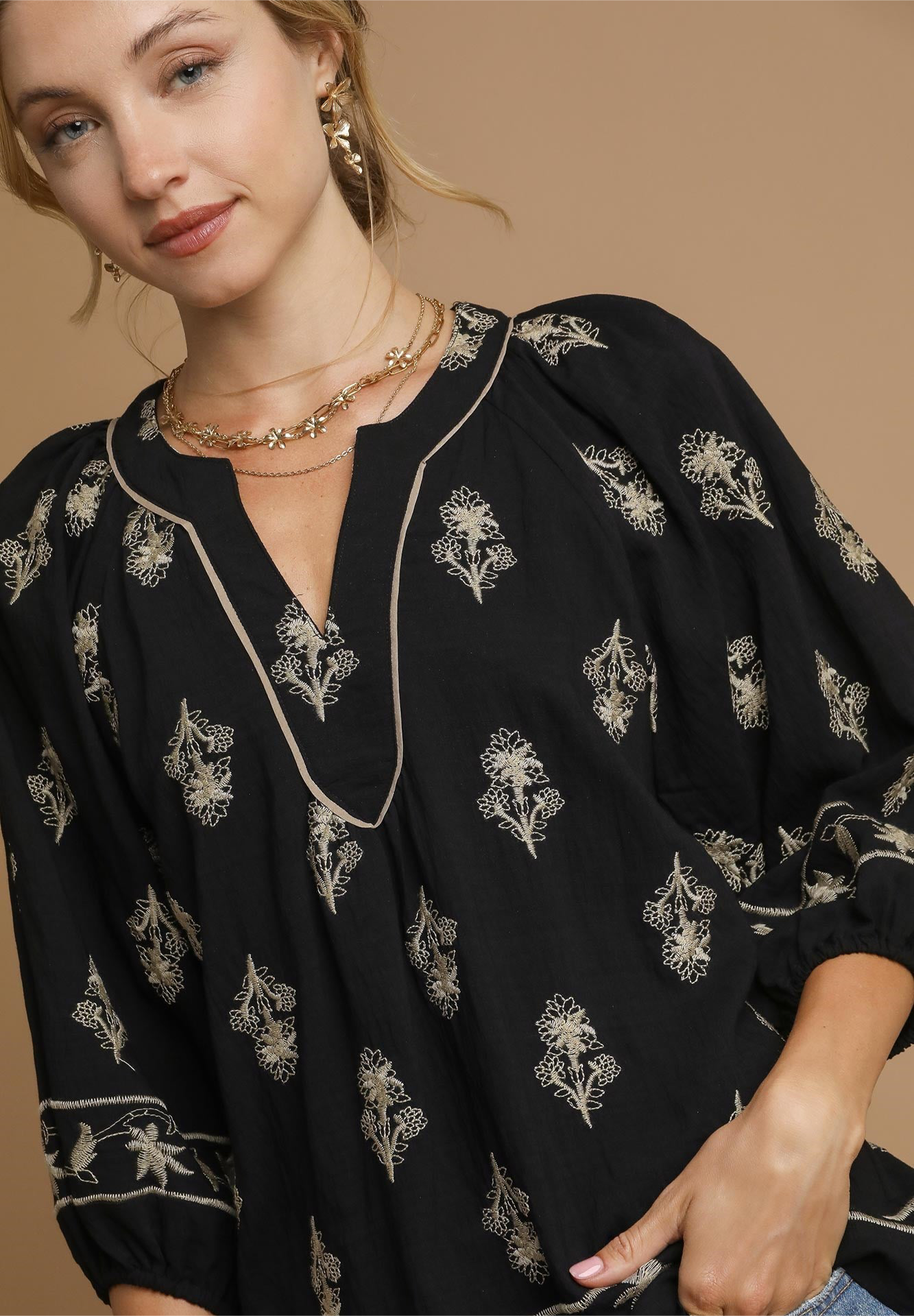 Black Bouquet Embroidered Top