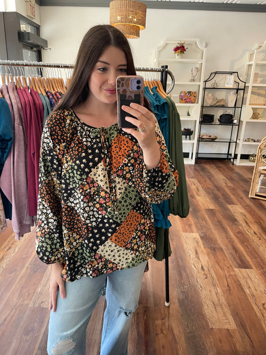 Black Floral and Leopard Printed Top