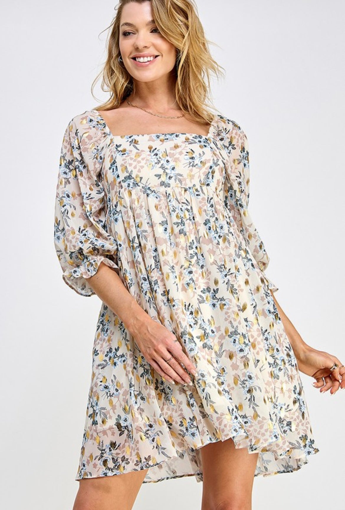 Beige and Blue Gold Fleck Dress