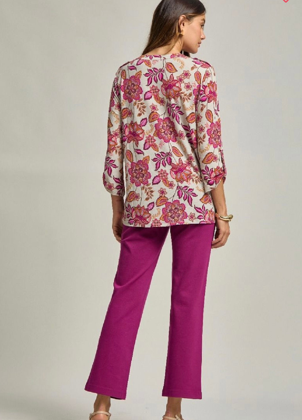 Stone and Pink Wrinkle Resistant Blouse with Buttons