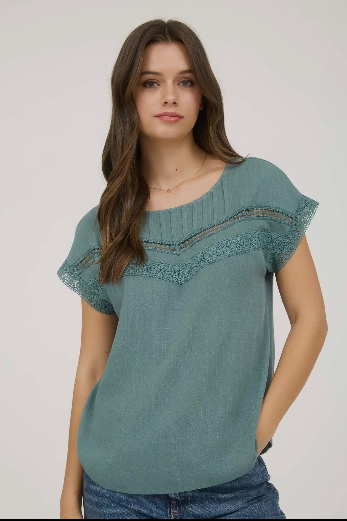 Teal Lace Trim Top