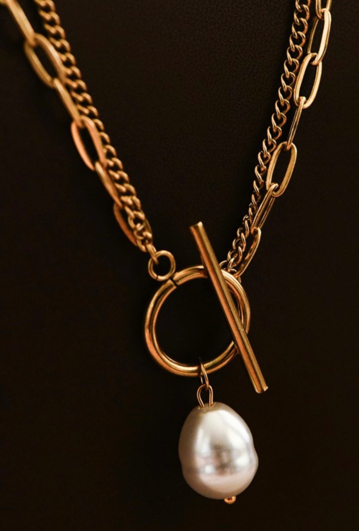 18K Non-Tarnish Layered Chain Pearl Necklace