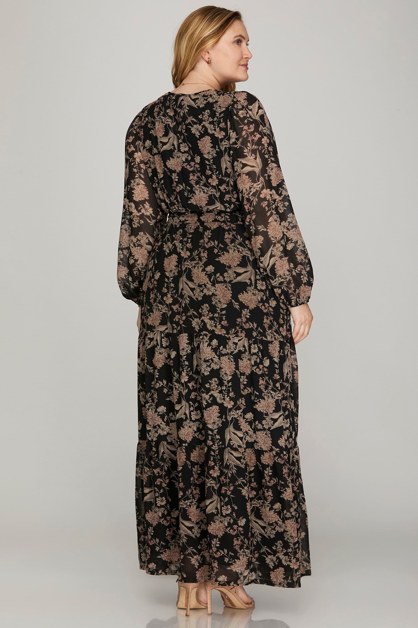 Black and Taupe Floral Maxi Dress