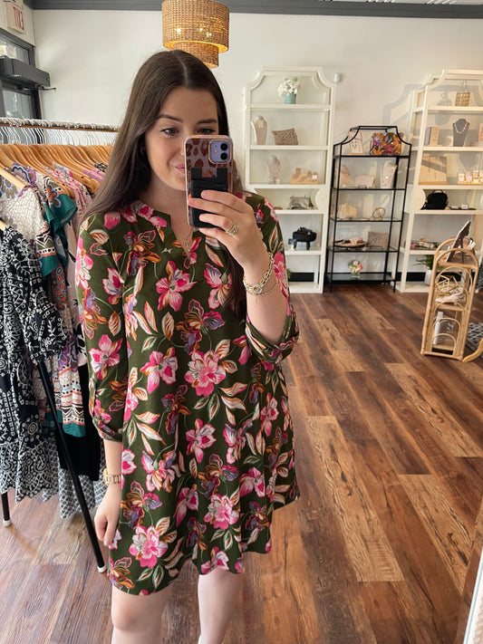 Olive and Pink Wrinkle Resistant Dress