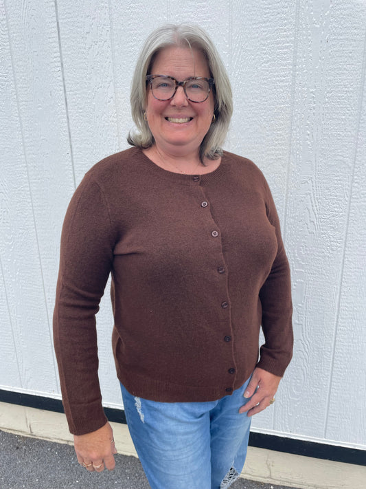 Brown Simple Button Cardigan