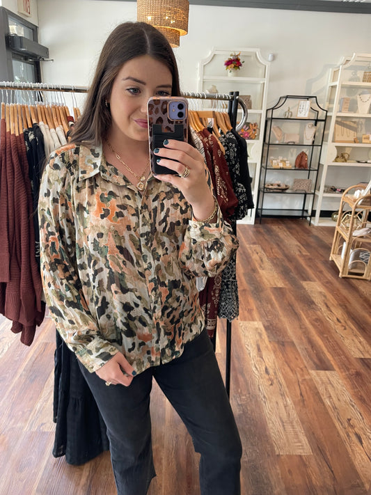 Leopard Fall Multicolor Blouse with Gold Fleck