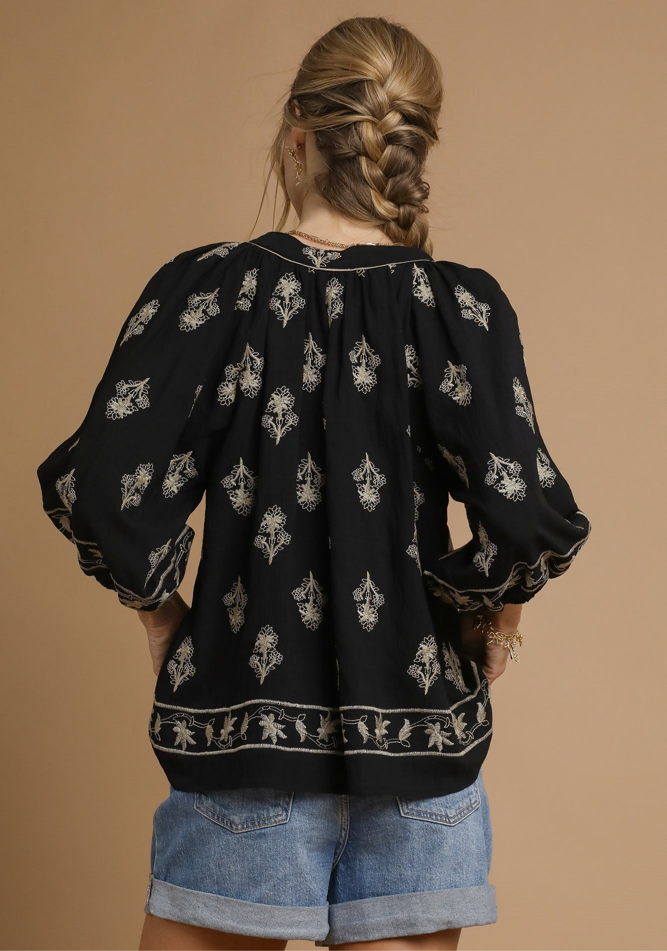 Black Bouquet Embroidered Top