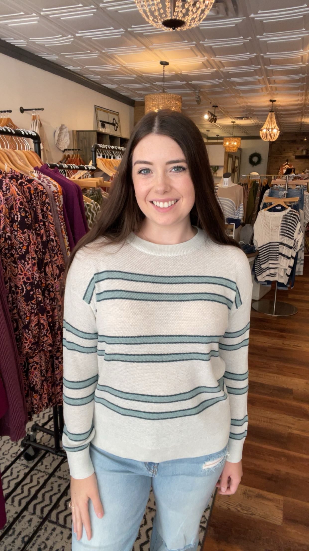 Muted Teal Striped Sweater