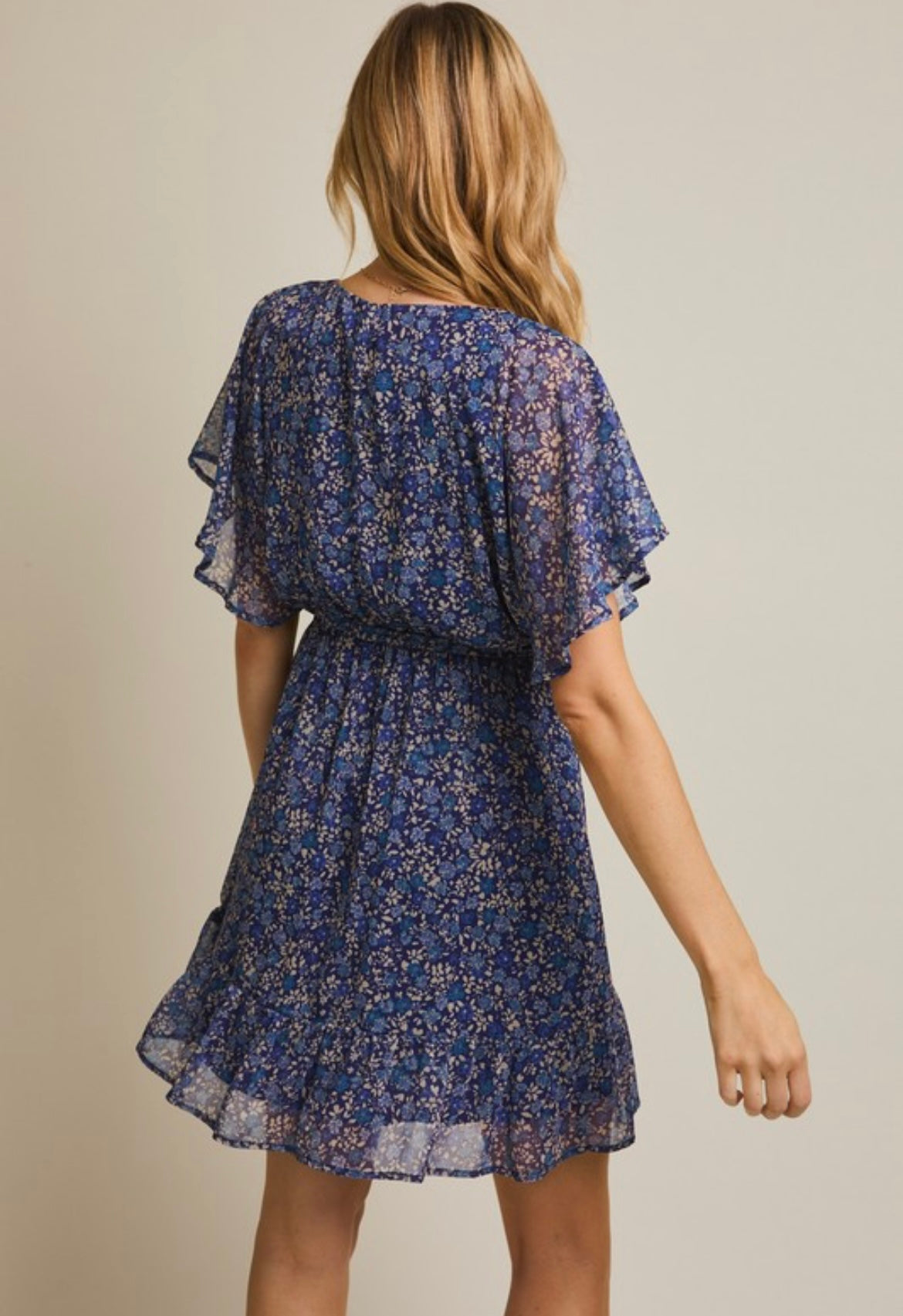 Navy and Taupe Floral Dress