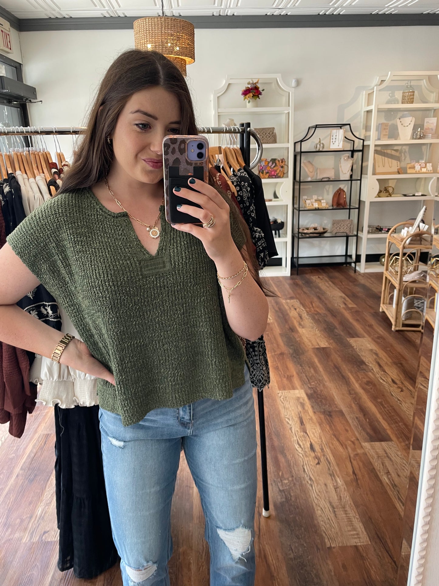 Olive Green Knit Top