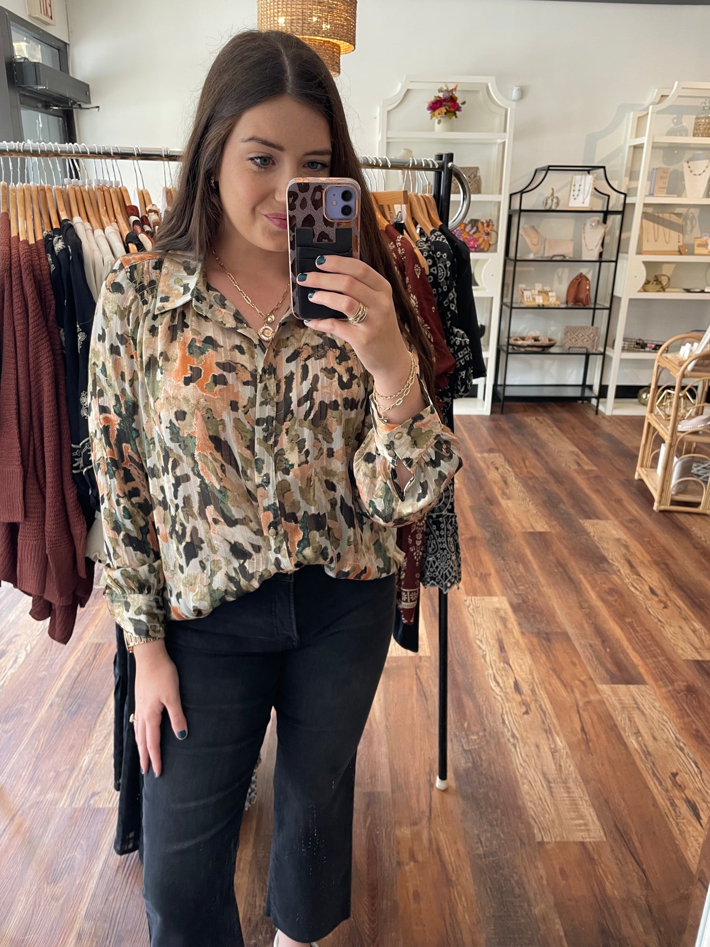 Leopard Fall Multicolor Blouse with Gold Fleck