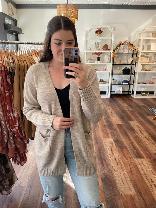 Oatmeal Open Front Cardigan