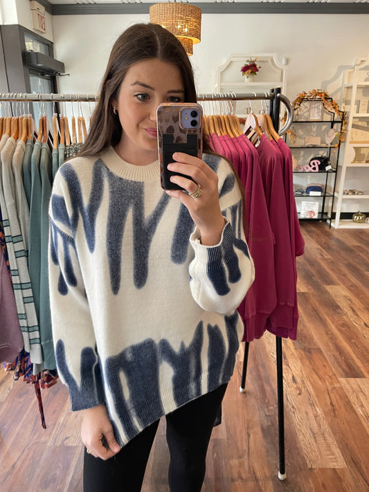 Blue and Ivory Graffiti Sweater