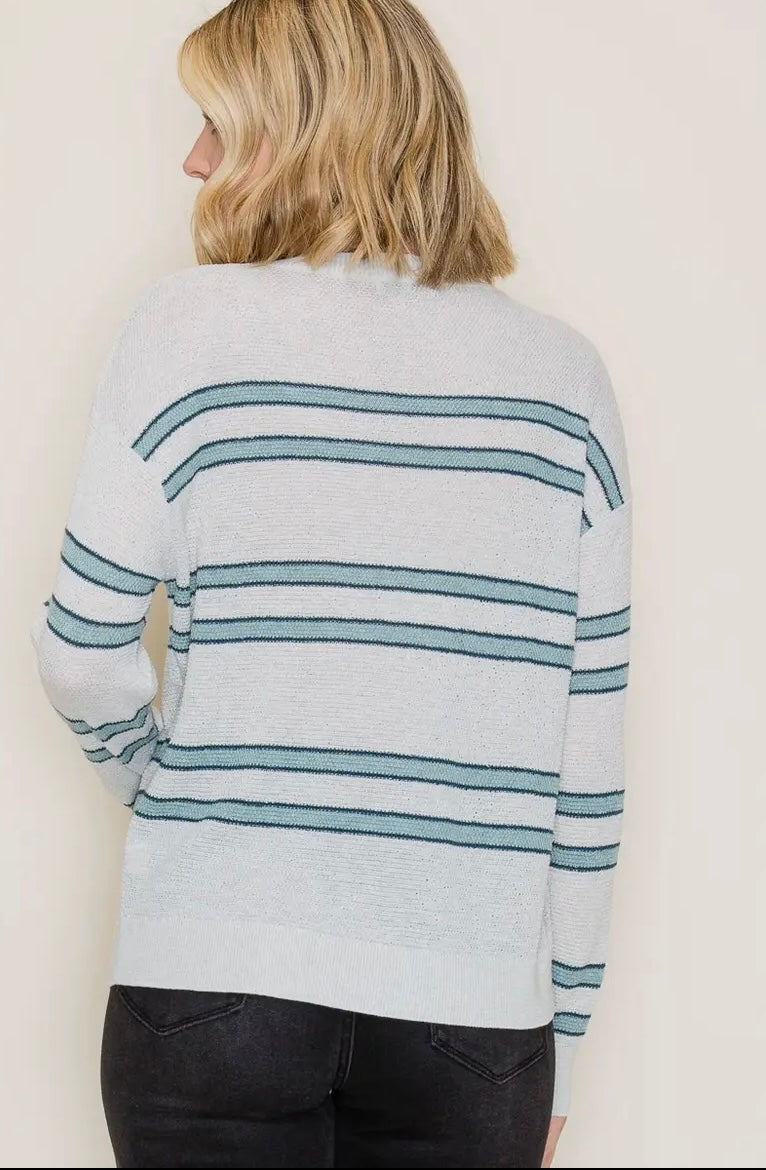 Muted Teal Striped Sweater