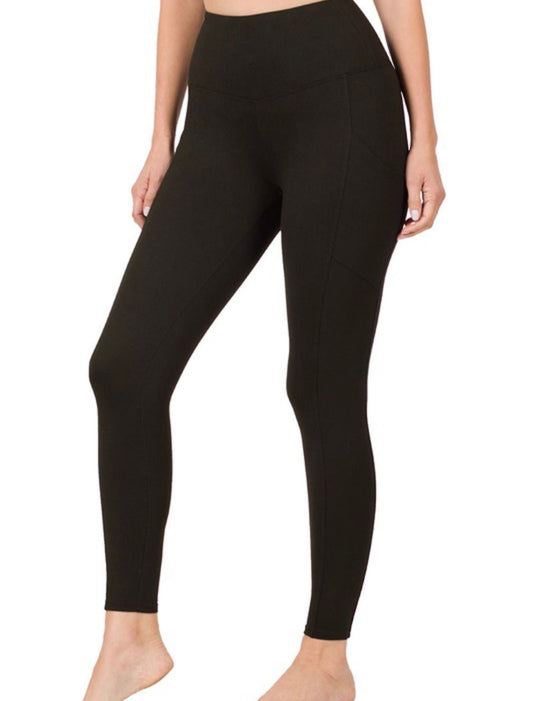 Microfiber Wide Waistband Leggings with Pockets