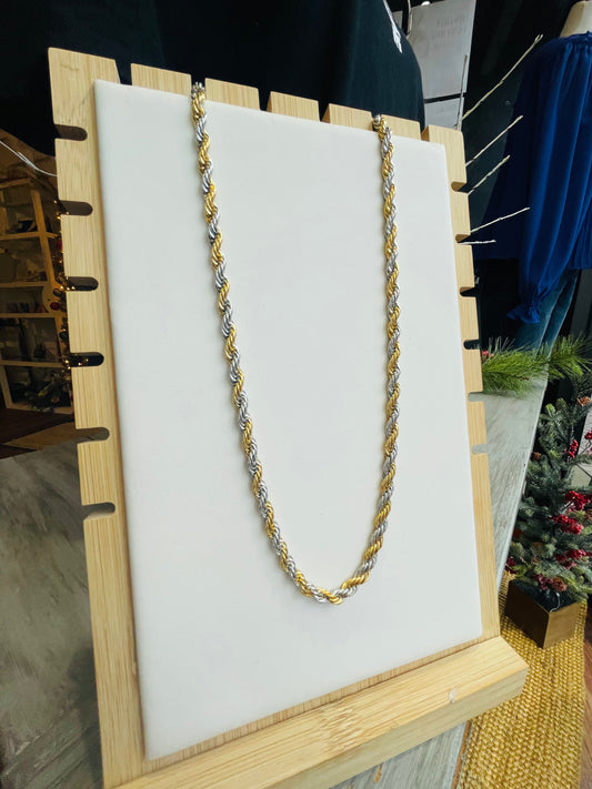 18K Gold and Stainless Steel Mixed Rope Chain Necklace