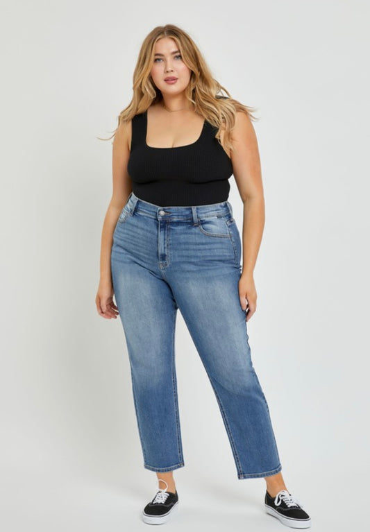 Medium Wash High Rise Mom Jean