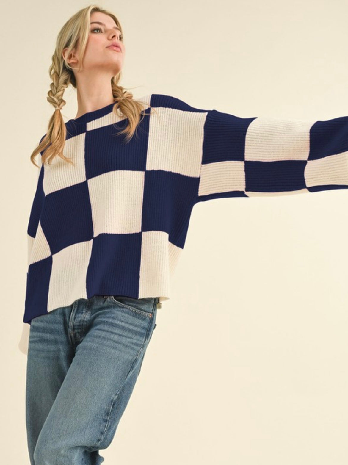 Oversized Navy Checkered Sweater