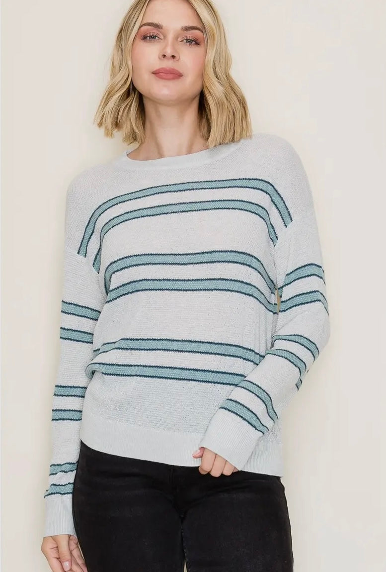 Muted Teal Striped Sweater