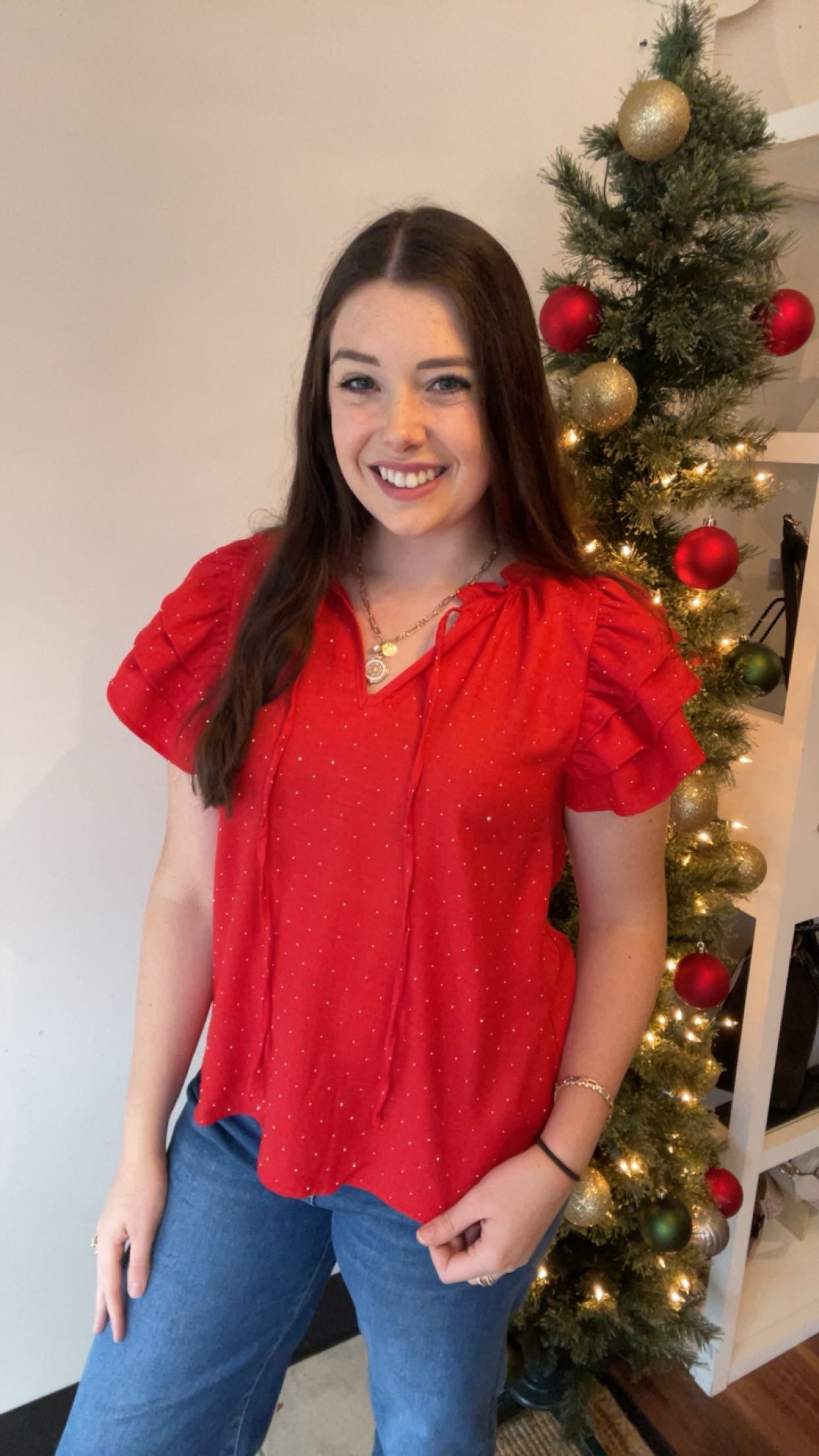 Red Sparkle Flutter Top