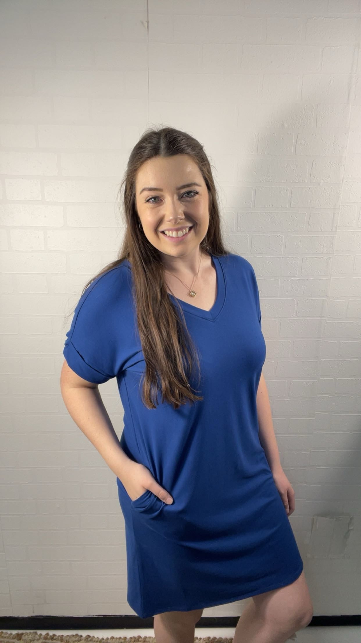 Light Navy Ultra Soft Rolled Sleeve Dress