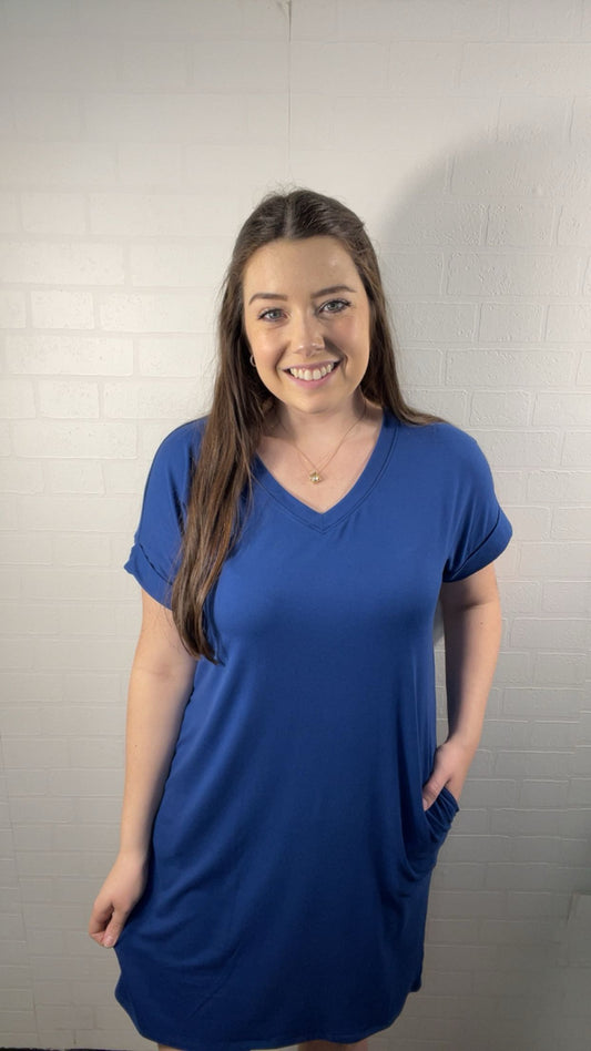 Light Navy Ultra Soft Rolled Sleeve Dress