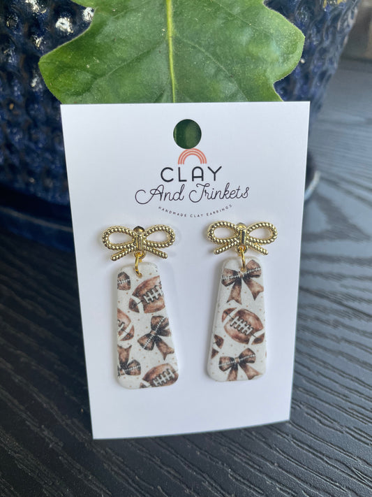 Football and Bows Clay Earrings