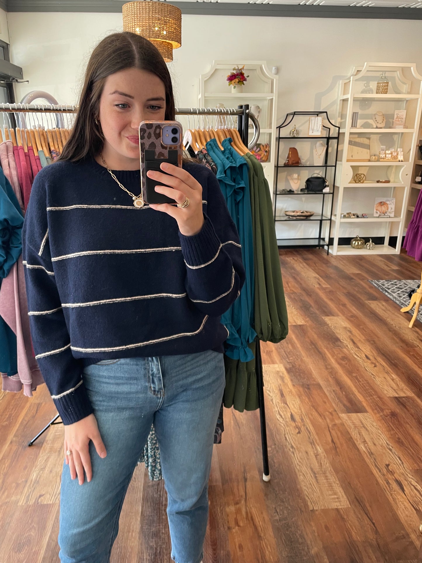 Navy and Oatmeal Striped Sweater