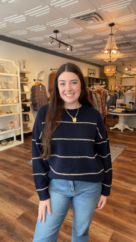 Navy and Oatmeal Striped Sweater