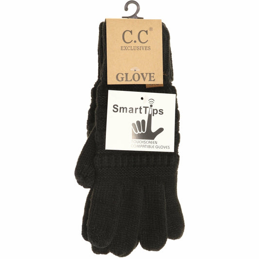 Black Solid Cable Knit CC Gloves
