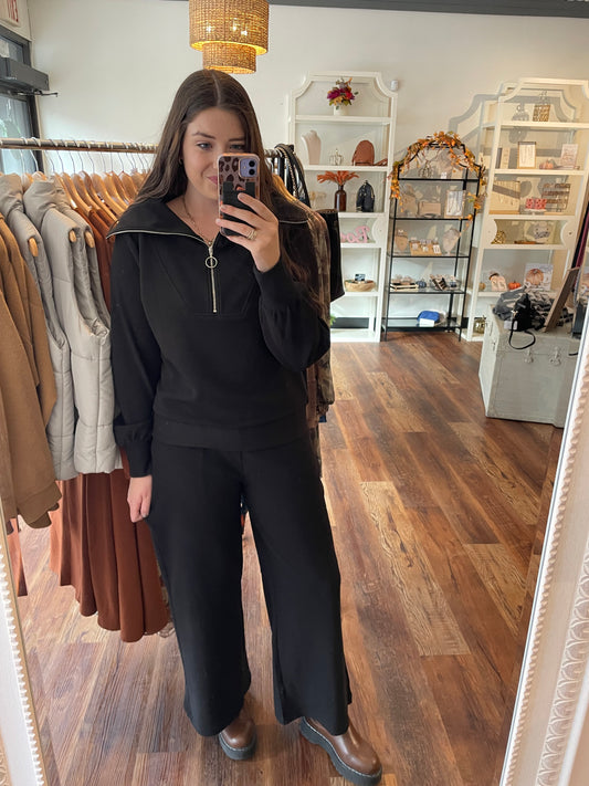 Black Ribbed Lounge Pants