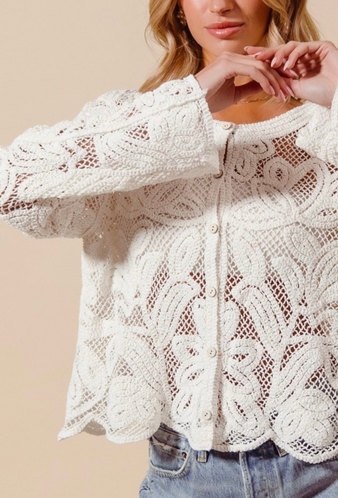 White Floral Lace Cardigan