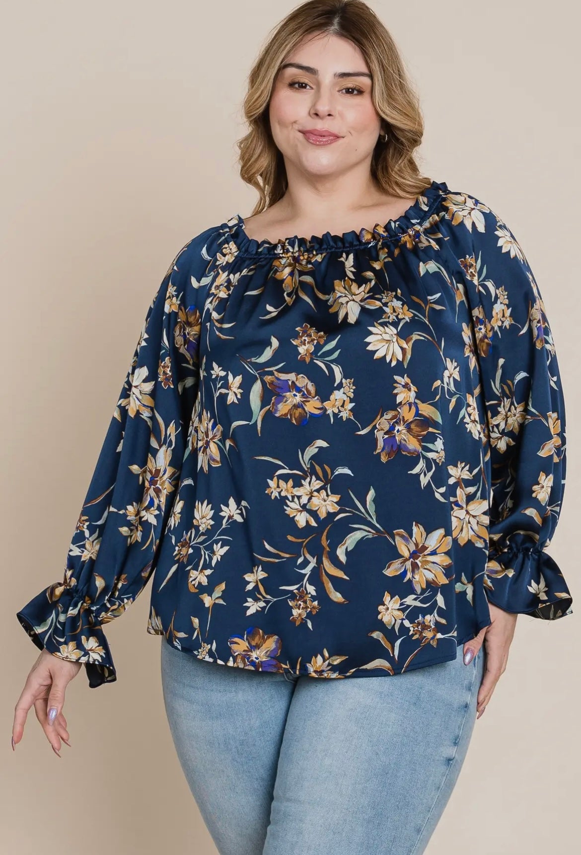 Navy Floral Off Shoulder Top
