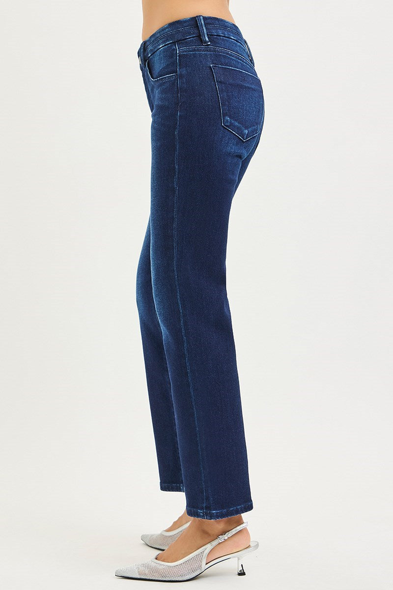 Dark Wash Tummy Control Mid-Rise Straight Jeans