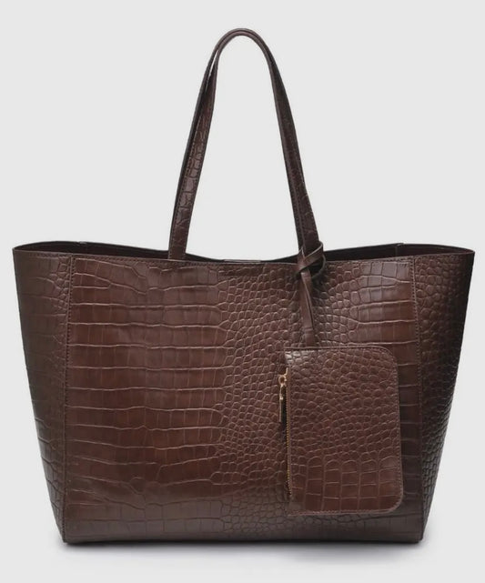 Vegan Leather Croc Print Tote Bag