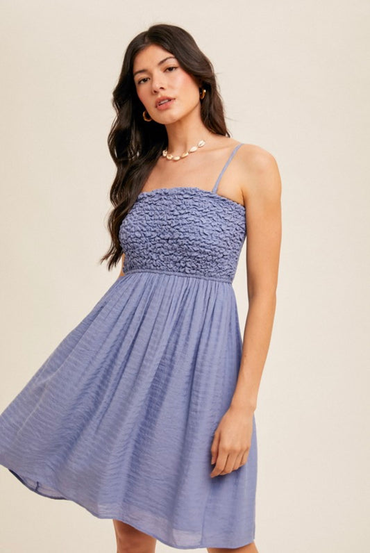 Periwinkle Popcorn Smocked Dress