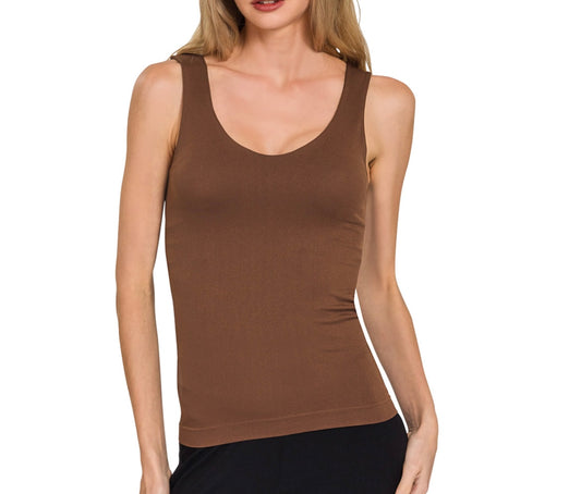 Brown Seamless Tank with Built In Shelf Bra