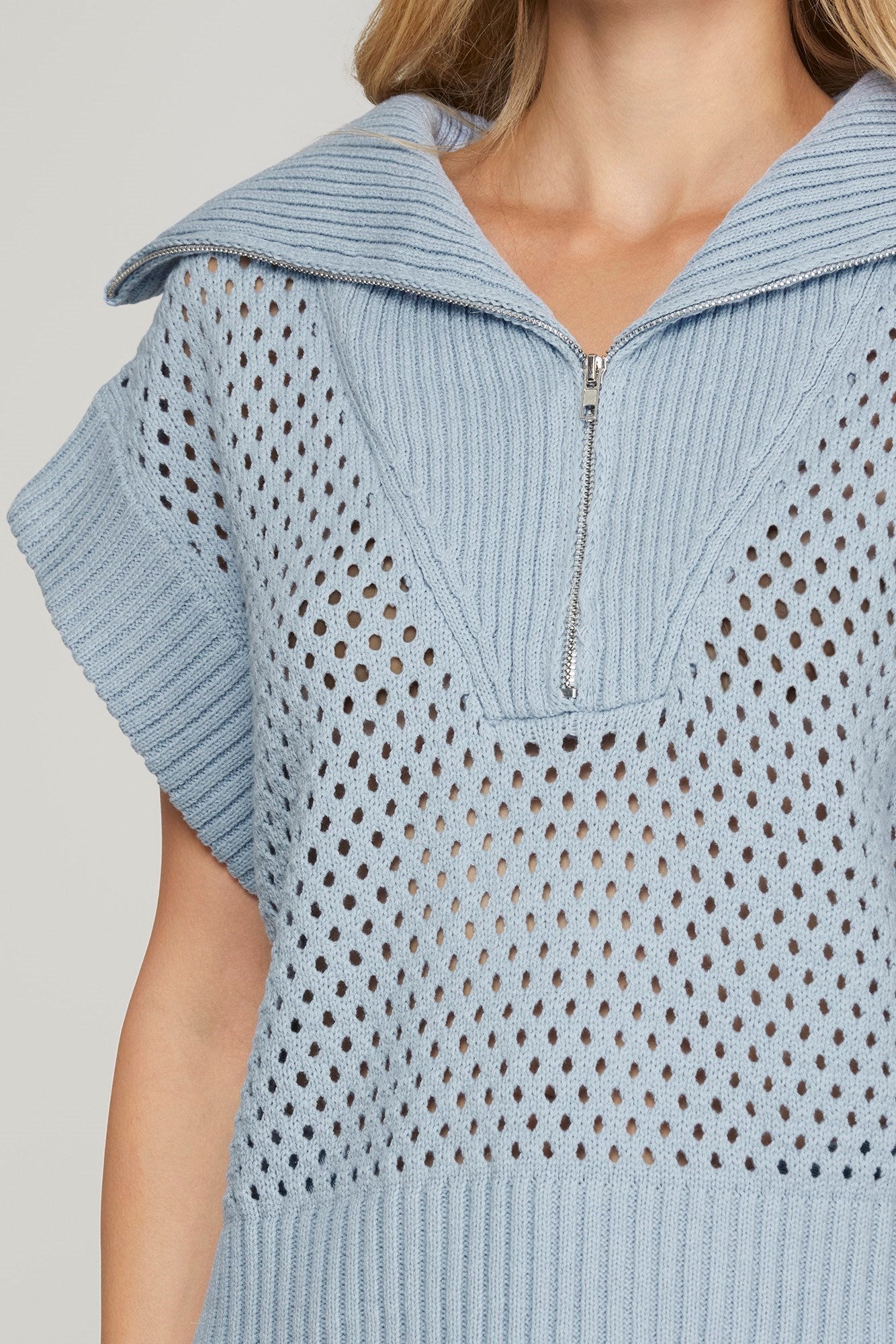 Light Blue Half Zip Sweater Top