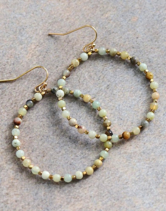 Amazonite Beaded Hoop Earrings