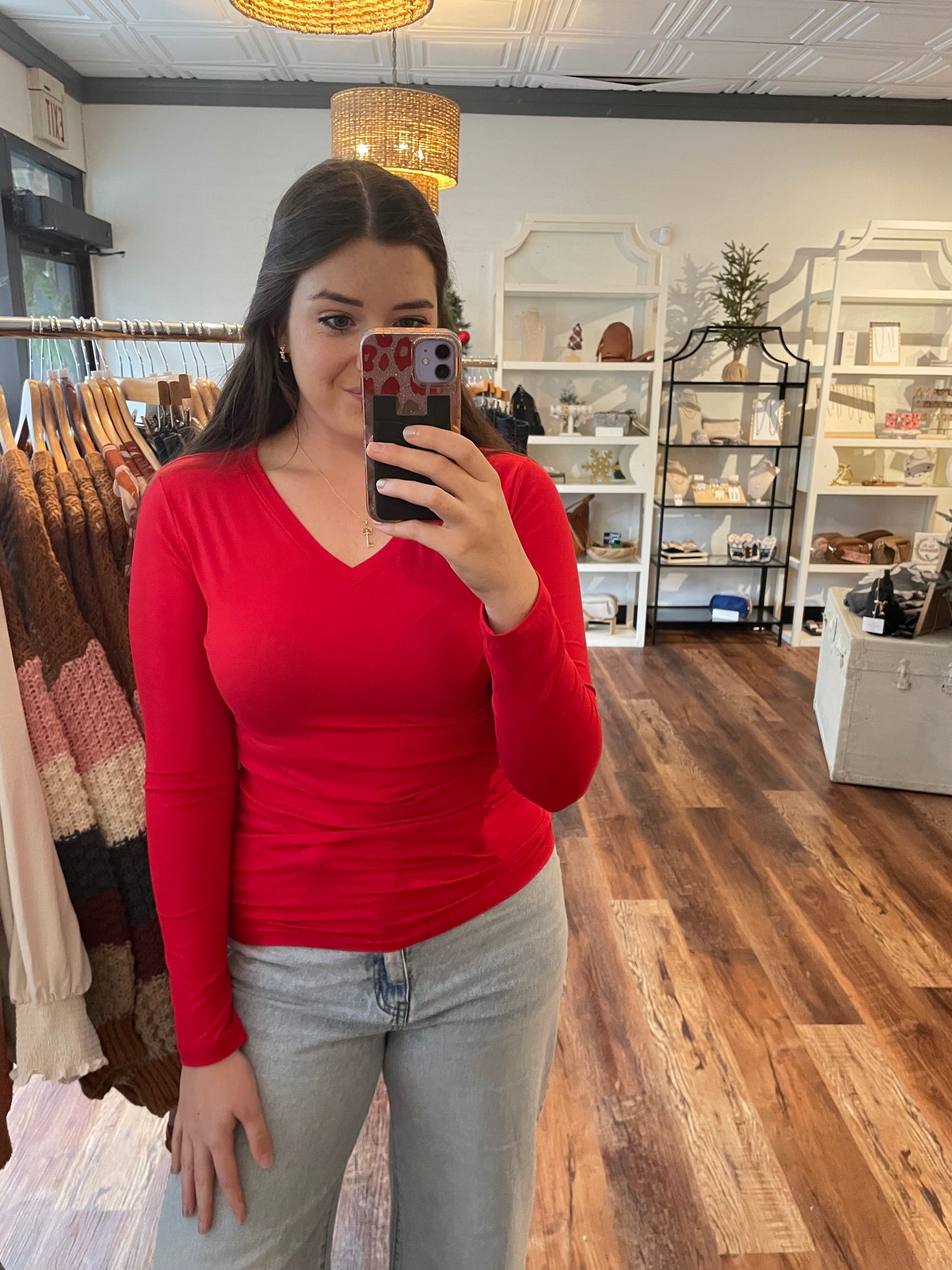 Microfiber Long Sleeve V-Neck Top