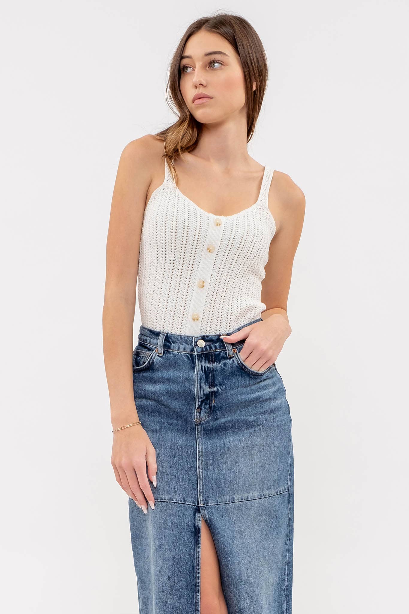 IVORY BUTTON DOWN KNIT CAMI