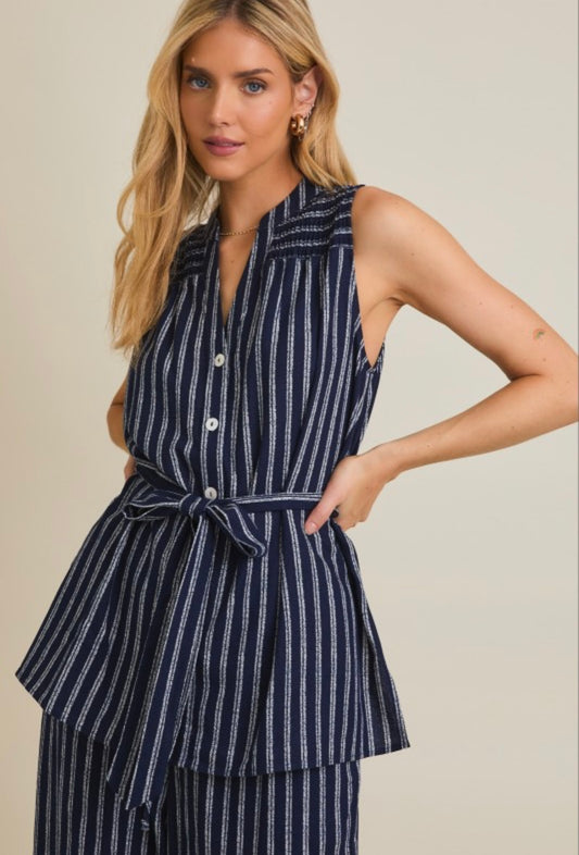 Navy and White Stripe Tie Top