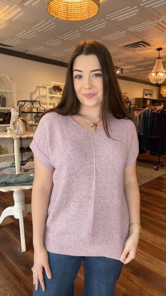 Pink and Grey Short Sleeve Sweater