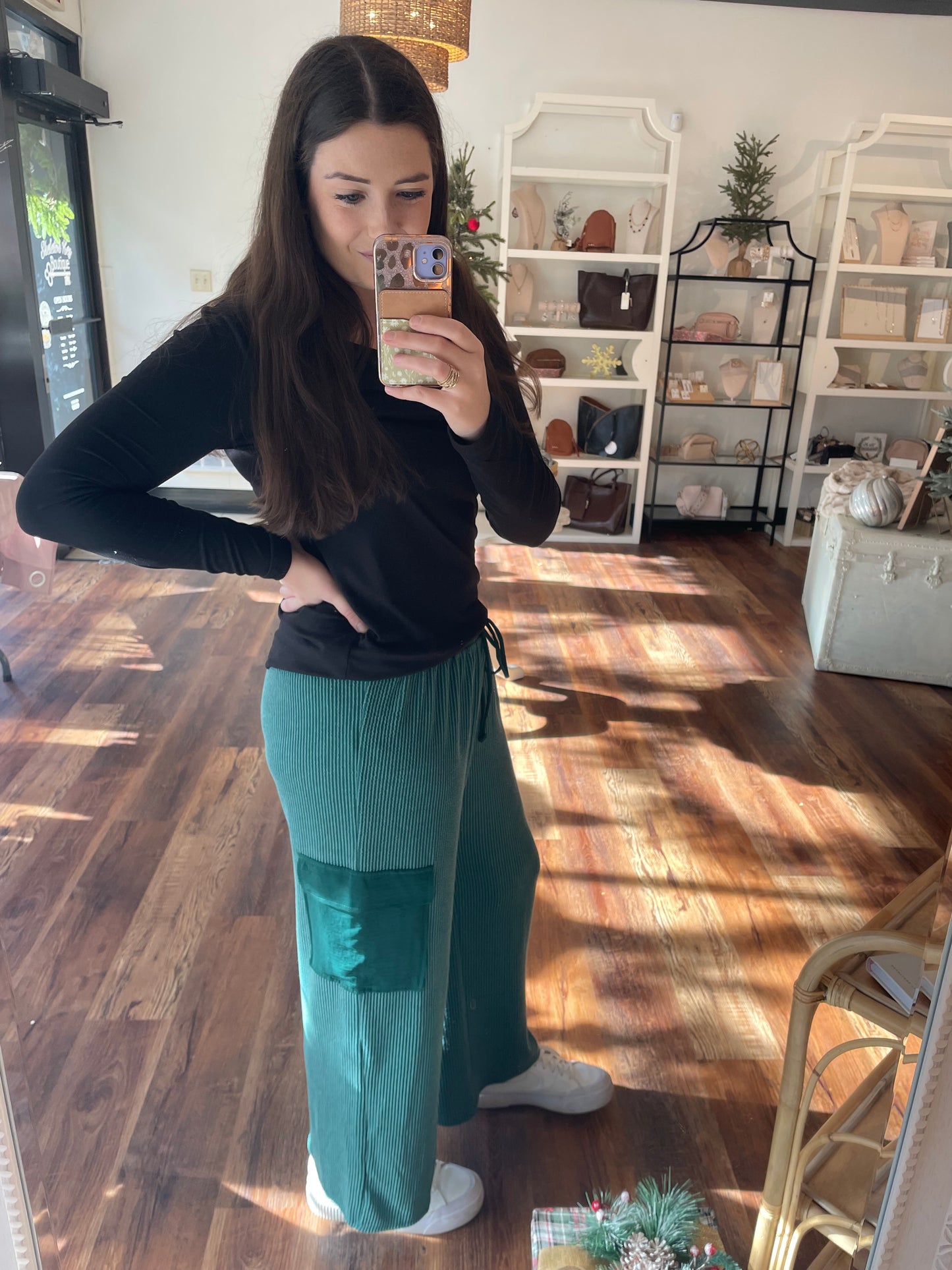 Green Ribbed Lounge Pants